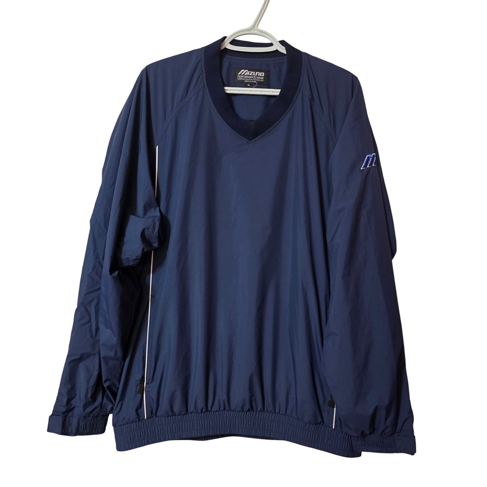Mizuno Mens XL Windbreaker Pullover Navy Blue V-Neck Performance Mesh Jacket